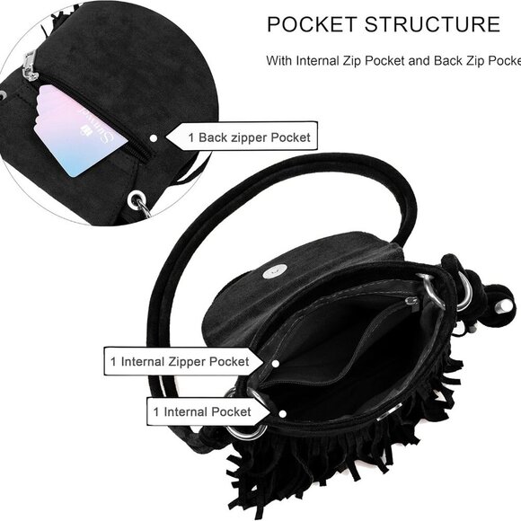 Mini Fringe Purse Small Phone Bags for Women Western Cell Phone Wallet with Zipp - Picture 5 of 6